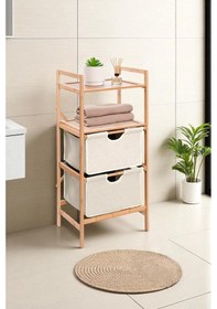 Resim Digithome Bambu 2 Raflı 2 Çekmeceli Banyo Düzenleyici Çekmeceli Dolap Komodin Db-0045 Kahverengi 