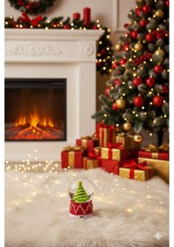 Resim Noel Yılbaşı Hediyesi Çam Ağacı Temalı Işıklı Mini Kar Küresi 6.5cm Çam Ağacı Figürlü Dekoratif Obje 