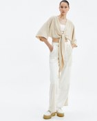 Resim Crop Kimono Oversize Kısa Geniş Kollu Kruvaze Önü Bağlamalı 