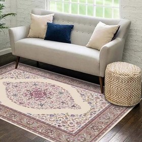 Resim Latte Dizayn Selene Kadife Pamuk Tabanlı Yıkanabilen Kaydırmaz Antibakteriyel Salon Halısı 160x230 