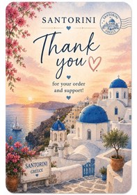 Resim Santorini Temalı Thank You Kartı 8x5 Cm Sipariş Teşekkür Kartı Paket Içi Not Kartı 