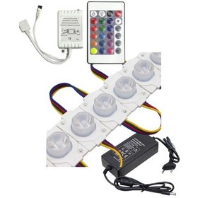 Resim 20 Adet 12 Volt 1.5 Watt Tek Lensli Rgb 3030 Led Modül 24 Tuşlu Rgb Kumanda 5a Plastik Adaptör Set 