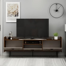 Resim T0015 Lidya Kapaklı, Açık Raflı Tv Sehpası, Gordion Mermer/Ceviz 