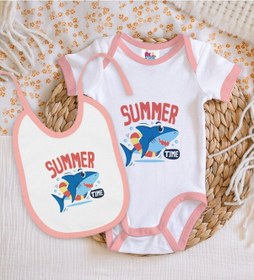Resim Bk Kids Summer Time Tasarımlı Pembe Bebek Body Zıbın Ve Mama Önlü Çok Renkli 