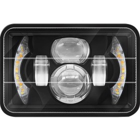 Resim Honmex 5 İnç Kare Araba Kamyon Led Farı Dört Göz Kavisli - Uzun/yakın Beyaz Işık, Beyaz Drl, Sarı Sinyal - H4 Bağlantı, Tekli Paket 