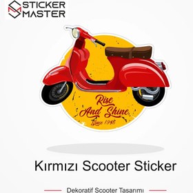 Resim Vespa Uyumlu Kırmızı Scooter Sticker VSP42 - 2 Adet 