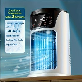 Resim 1 Adet Yazlık Klima, Taşınabilir 3'ü 1 Arada Nemlendirici ve USB Soğutucu Fan, Süper Sessiz, 3 Saniyede Serinletme, Renkli Gece Işığı, Ev & Ofis için Masaüstü Hava Soğutucusu, Dış Mekan, Karavan, Yurt Kullanımı 