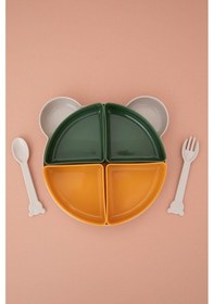 Resim Tabldot Mama Tabağı Çıkarılabilir Kaseli -tepsili 4 Bölmeli Çatal Kaşıklı Ayıcık Beslenme Kabı 