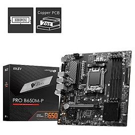 Resim MSI MB PRO B650M-P AM5 DDR5 6000MHZ(OC) HDMI DP VGA 2X M.2 USB3.2 2.5G LAN MATX 