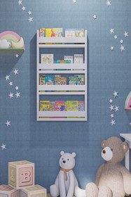 Resim QUZU HOME Montessori Çocuk Odası Eğitici Kitaplık 4 Raflı Dekoratif Duvar Rafı 