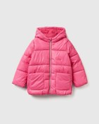 Resim Kız Bebek Logo İşlemeli Kapüşonlu Mont Fuşya 
