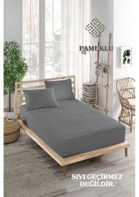 Resim Sessiz Alez Gri Yatak Koruyucu Pamuklu Kapitoneli Fitted Çift Kişilik 