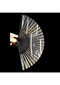 Resim Beluga Yelpaze Bambu Kumaş Serinletici Vintage Siyah Şık Dekorasyon Püsküllü Japon Yelpaze 0174 