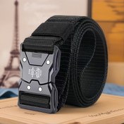 Resim Erkek Taktik Kemer - Hızlı Çıkış Tokası, Metal Detaylı Dayanıklı Polyester, Günlük ve Dış Mekan Giyim için Ayarlanabilir, Siyah, Çok Yönlü Aksesuar, Şık Tasarım, Sağlam İnşaat 