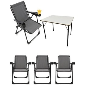Resim Silva 4 Adet Kamp Sandalyesi Bardaklıklı Lüks Gri + MDF Masa Gri 