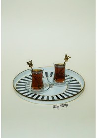 Resim Papillon Emaye Çay Tepsisi Dekoratif Vintage Servis Tepsisi Siyah - Beyaz 