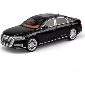 Resim Xindoker 1:24 Ölçekli Siyah Audi A8 Simülasyon Model Araba - Altı Kapı Açılır, Geri Çekme, Ön Tekerlek Direksiyon, Dört Tekerlek Amortisör Siyah 