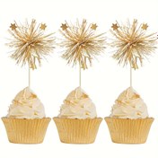 Resim 30 Adet Parlak Altın Folyo Havai Fişek Cupcake Süsleri - Doğum Günleri, Sevgililer Günü ve Daha Fazlası İçin Mükemmel - Tinsel Çiçek İçecek Karıştırıcıları ve Horoz Kuyruğu Kürdanları Dahil Cadılar Bayramı ve Noel 