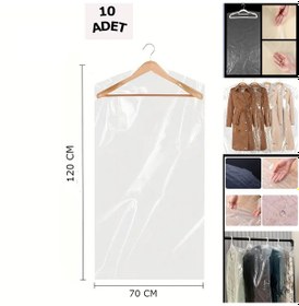 Resim 10 Adet 70x120 Cm Şeffaf Elbise Poşeti, Askı Delikli Omuz Kesimli Koruyucu Elbise Kıyafet Hurcu 