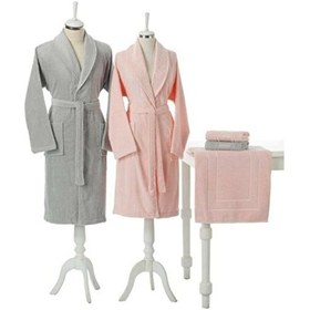 Resim Özdilek Camellia Happy Aile Seti Bornoz Takımı Gri-Pembe 