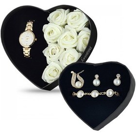 Resim Forentina Beyaz Güllü Kutuda Sarı Metal Bayan Kol Saati - İnci Ta 