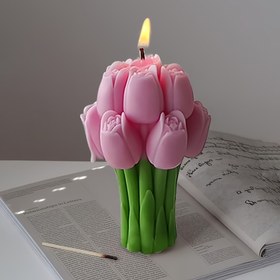 Resim Aromaterapi Mumları & Alçı Süslemeleri için Lale Buketi Silikon Kalıp - DIY El Sanatları Aracı 