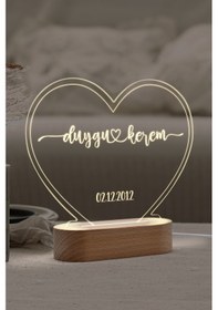 Resim Çiftler İçin Konturlu Kişiye Özel Ledli Gece Lambası Masif Ahşap Tabanlı Usb Kablolu Pleksi Led Gece Lambası 