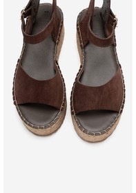 Resim Serez Kahve Süet Hakiki Deri Kadın Hasır Dolgu Taban Sandalet Kahverengi 