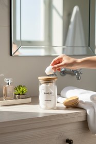 Resim zezedesing Bambu Kapak Cam Pamuk Kavanozu Kutusu 250ml 