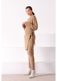 Resim Ferraro Camel Paçası Lastikli Kaşmirli Kadın Triko Pantolon Camel 