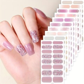 Resim 10 Sayfa Kendinden Yapışkanlı Tırnak Kaplamaları - Pembe ve Turuncu Soğan Çiçeği Tasarımı, Parıltılı ve Pastel Pembe Beyaz, Gerektiği Yok, Tırnak Dosyası ile Kolay DIY Ev Manikürü, Kadınlar ve Tırnaklar için Fantezi Temalı Tırnak Sanatı, Tırnaklar için Tırnak Kaplamaları 