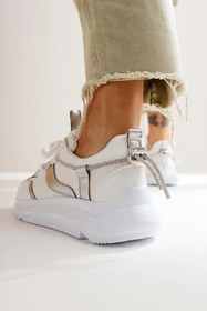 Resim Prego (Oc Shoes) Poli Hafif Taban Bağcıklı Taş Biye Detaylı Kadın Spor Ayakkabı BEYAZ 
