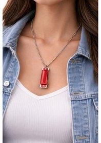 Resim Unisex Kırmızı Mızıka Kolye Metal Zincir 60 Cm Kadın Erkek Aksesuar Çok renkli 