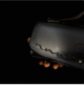 Resim Hakiki Deri, El Yapımı Bayan Çanta, Bayan Cüzdan Larissa V56 Taş - Siyah 