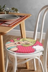 Resim RealHomes Pop Art Resimli Dijital Baskılı Yuvarlak Fermuarlı Sandalye Minderi, FrmYuv-737 