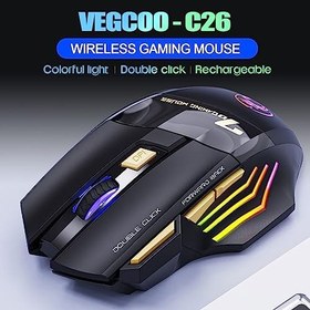 Resim VEGCOO C8 kablosuz oyun faresi, şarj edilebilir Silent Click oyun faresi, 2.4G USB alıcısı, 3 ayarlanabilir DPI, 7 hassas tuş, ergonomik RGB fare, dizüstü bilgisayar, Mac için 