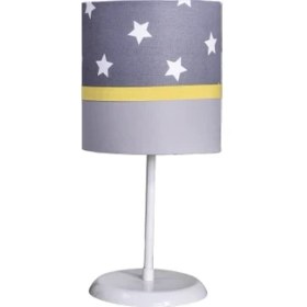 Resim Onay Avize Gri Yıldızlı Gri Sarı 2.li Set M-615 Kumaş Kaplama Genç ve Çocuk Odası Avize ve Abajur Takımı 