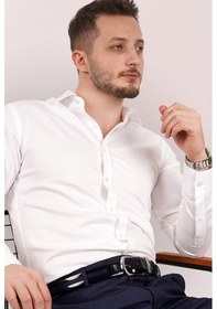 Resim Erkek Beyaz Ithal Saten Gömlek Beyaz 