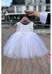 Resim Dantelli Kristal Tül Akasya Beyaz Gelinlik Kız Çocuk Bebek Düğün Mevlüt Elbise 001 