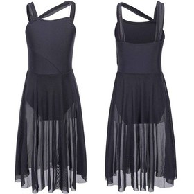 Resim Siyah Kızlar Örgü Yerleşimi Bale Çağdaş Dans Elbise Lirik Kolsuz Leotard Kostüm Siyah 