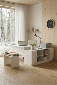 Resim L'occi Concept Diego Abf Modern Ofis Çalışma Masası Takımı - 3'lü Büro Seti: Çalışma Masası + Yan Sehpa + Kapaklı Klasör Dolabı Beyaz 