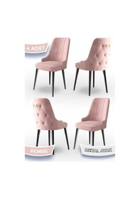 Resim Canisa Newa Serisi, 1.sınıf Babyface Kumaş Siyah Metal Ayak Gold Halka, 4 Adet Pembe Sandalye Sandalye Pembe Ayaklar Siyah 
