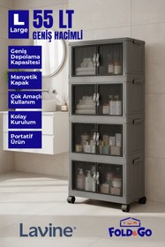 Resim obido Lavine Fold&go 4'lü Portatif Organizer Tekerlekli Dolap Çok Amaçlı Kapaklı Katlanır ”antrasit” 