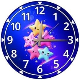 Resim M&H Quality(562) Sevimli Renkli Yıldızlar Desenli Sessiz Mekanizma Duvar Saati – Çocuk Odası Dekoratif Mavi 40 x 40 