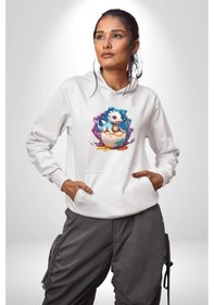 Resim Sevimli Bebek Ejderha Elmas Yumurta Kadın Erkek Beyaz Kapüşonlu Sweatshirt Hoodie Beyaz 