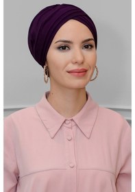 Resim Hürrem Bone Mürdüm Pratik Hazır Geçmeli Tesettür Bone Sandy Kumaş Üç Çapraz 1 Mürdüm 