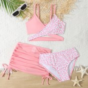 Resim Yüksek Bel Bikini Üstü, V Yaka Sarong ve Etek - Yaz için mükemmel, şık pembe leopar desenli, esnek polyester karışımı 