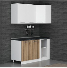 Resim Minar 150cm Köşe Mutfak Dolabı - Beyaz/dore K150-d1 