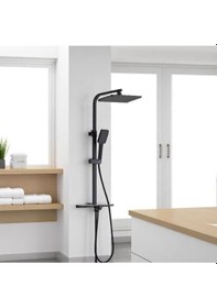 Resim İsaoğlu Yapı Siyah Duş Seti Kare Borulu Kare Tasarım Mat Siyah Premium Duş Yağmurlama Siyah 