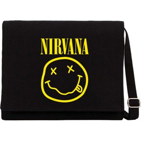 Resim Nirvana Logo Siyah Kanvas Postacı Çantası - Siyah 